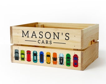 Personalised Wooden Cars Vehicles Storage Box for Kids BOY GIRL Crate Gift for Birthday or Christmas