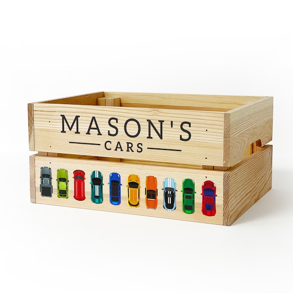 Personalised Wooden Cars Vehicles Storage Box for Kids BOY GIRL Crate Gift for Birthday or Christmas