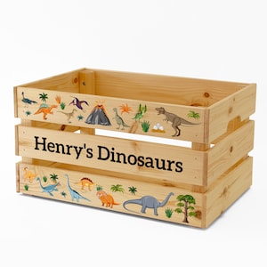 Personalised Dinosaur Toy Box: Large Wooden Crate, Kids Storage