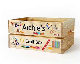 Personalised Wooden Arts & Crafts Box For Kids BOY GIRL Childrens Crate Gift for Birthday or Christmas