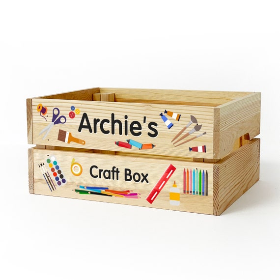 Personalised Wooden Arts & Crafts Box for Kids BOY GIRL Childrens