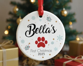 Personalised Puppy's First Christmas Ceramic Bauble: Dog Keepsake Gift