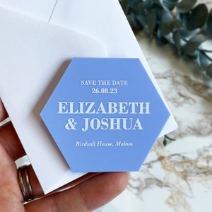 Hexagon Acrylic Save The Date Magnet: Custom Wedding Stationery