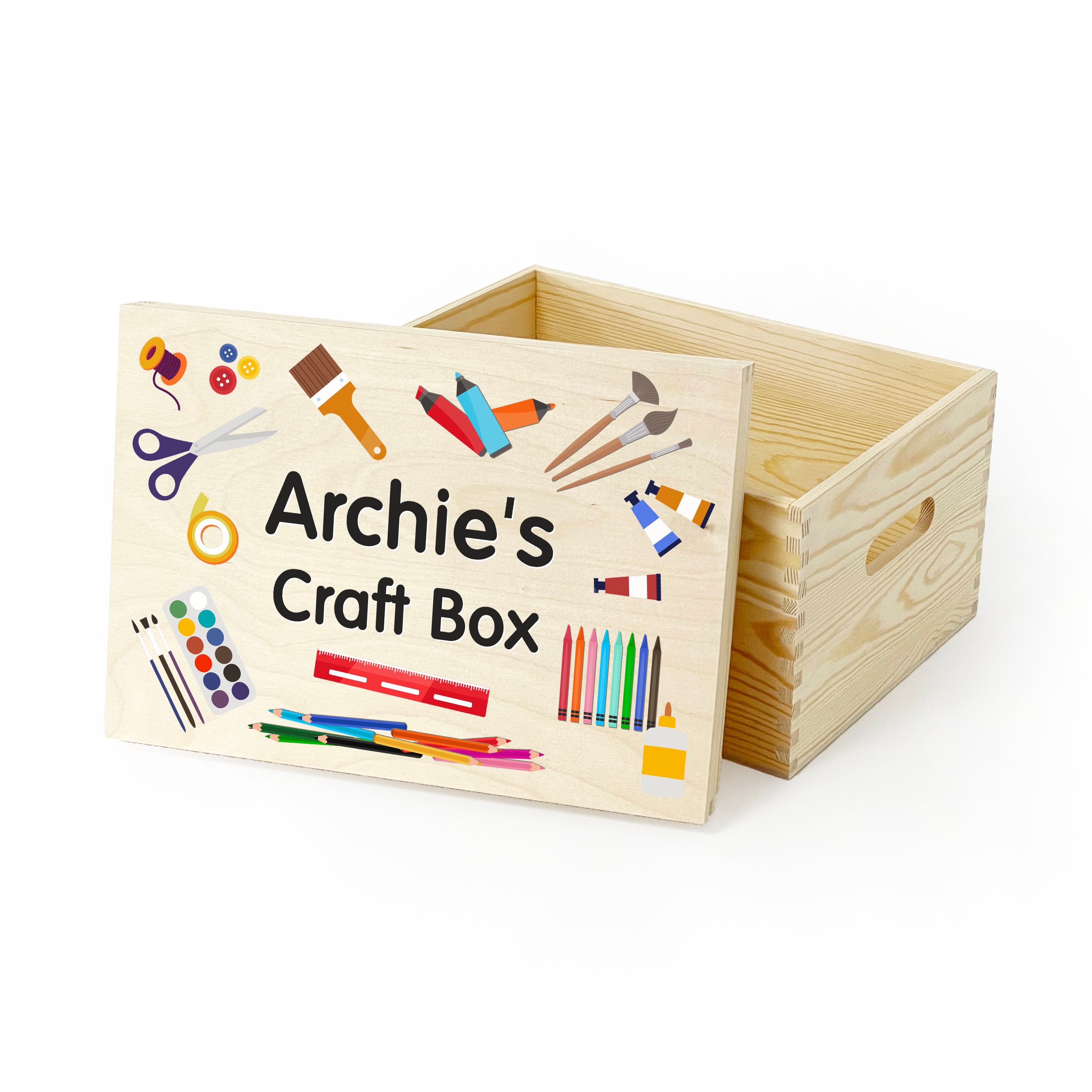 Personalised Children's Arts & Crafts Wooden Storage Box, Childrens Bedroom  Art Storage Box, Birthday or Christmas Present, Art Supplies Box 