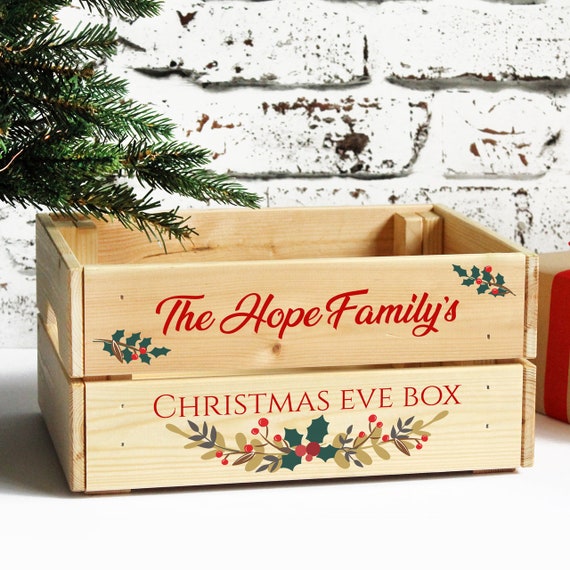 Personalised Family Christmas Eve Box Wooden Xmas Crate With