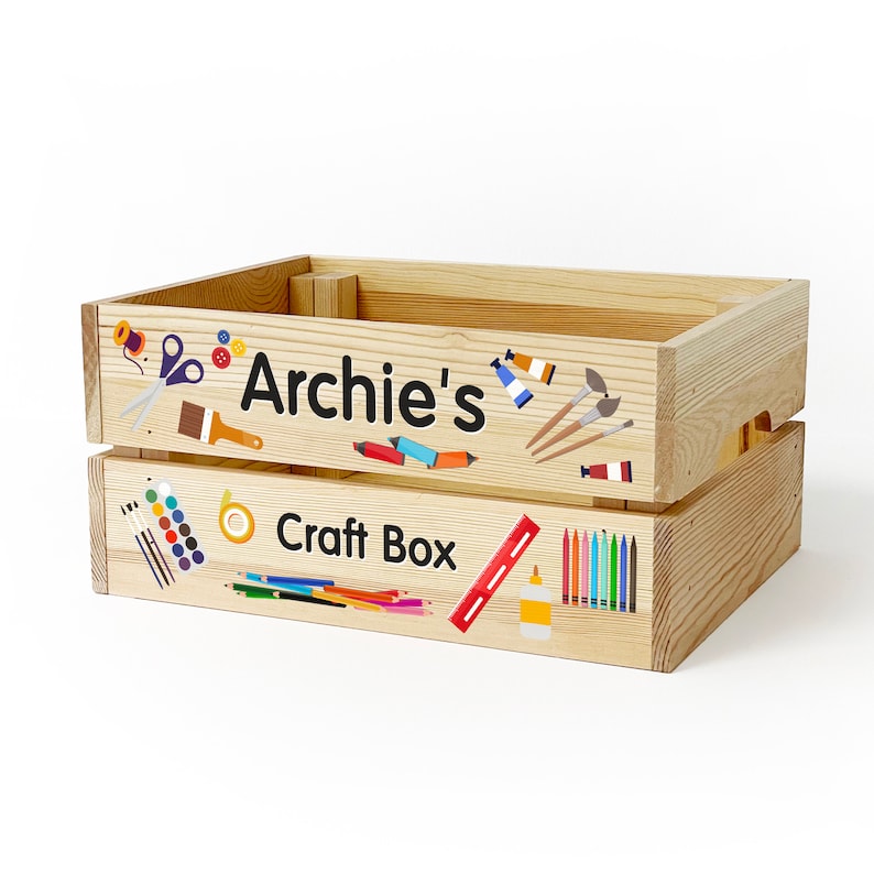 Personalised Wooden Arts & Crafts Box: Children's Art Supplies Crate - Etsy