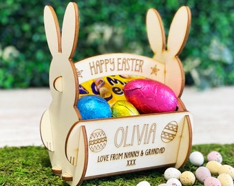 Personalised Easter Egg Bunny Rabbit Basket - Easter Egg Hunts or Kids Easter Gift Idea - Children&#39;s Easter Basket For Mini Eggs/Easter Eggs