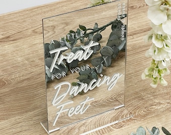 Custom A5 Acrylic Wedding Dancing Feet Sign Flip Flop Sign - Wedding Décor Sign, Wedding Dancing Signage, Mirror, Matt, Pearlescent, Shimmer