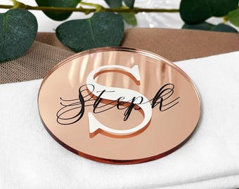 Acrylic Wedding Place Card: Custom Monogram, Mirror Finish, Wedding Favor
