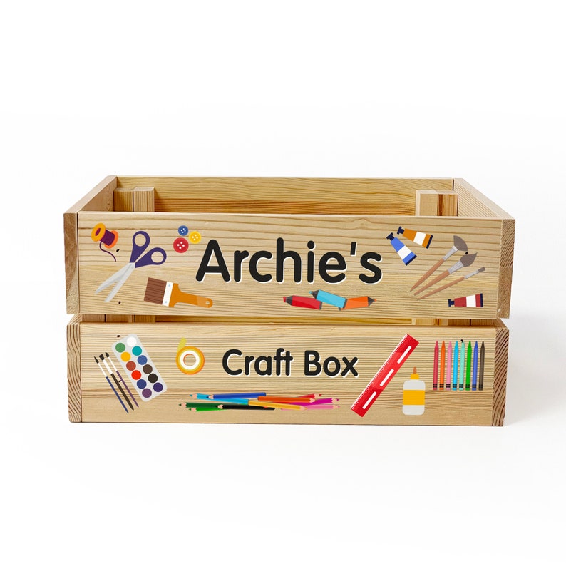 Personalised Wooden Arts & Crafts Box: Children's Art Supplies Crate - Etsy