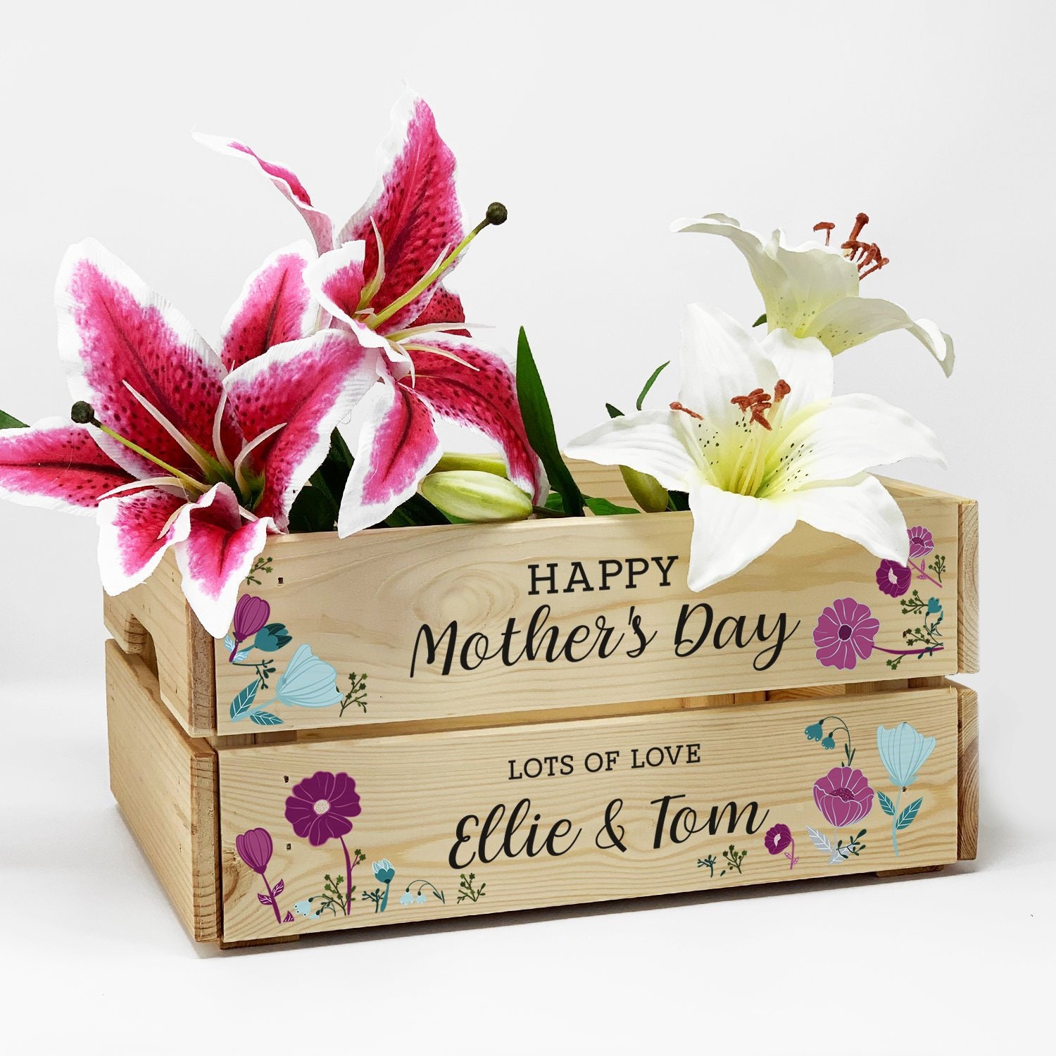 Personalised Wooden Mother's Day Floral Crate Flower Gift Etsy