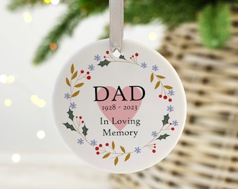 Personalised Remembrance Christmas Bauble Decoration, For Remembering Loved Ones At Christmas Time, Memorial Xmas Tree Decoration with Dates