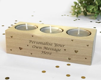 Personalised Tea Light Candle Holder With Message, Birthday, Christmas or Anniversary Gift Idea - Personalised with Any Message