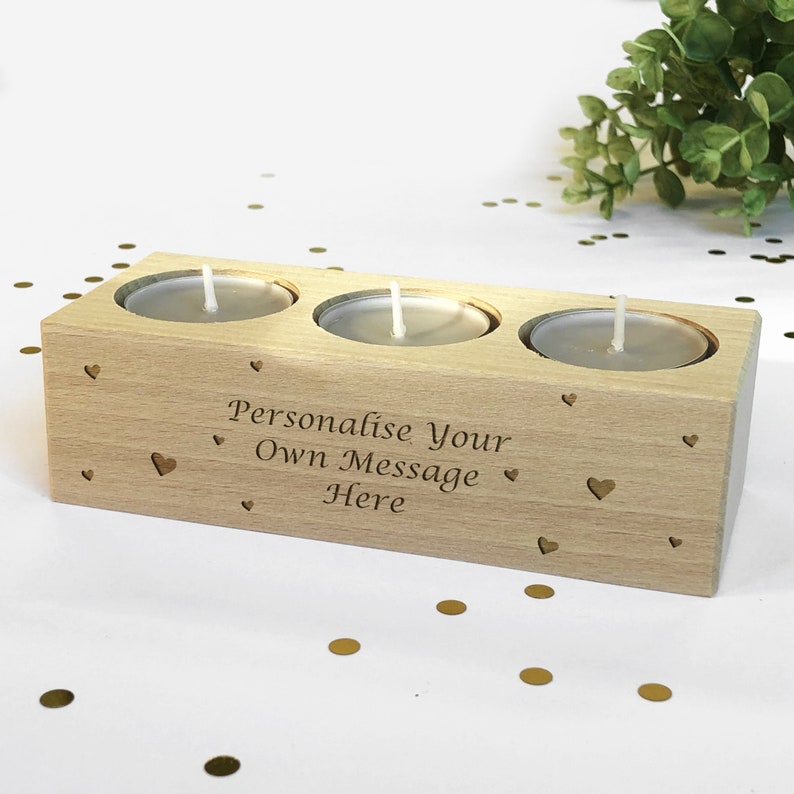 Personalised Tea Light Candle Holder With Message, Birthday, Christmas or Anniversary Gift Idea Personalised with Any Message image 1