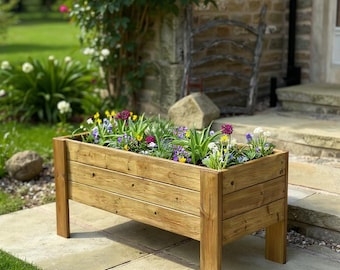 Large Handmade Wooden Raised Bed Planter Box: Treated Garden Planter