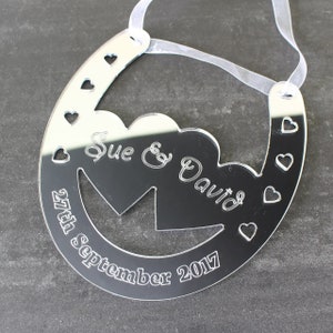 Personalised Couples Silver Wedding Horseshoe Keepsake with Date - Boyfriend, Girlfriend Anniversary or Wedding Gift, Married, Husband, Wife