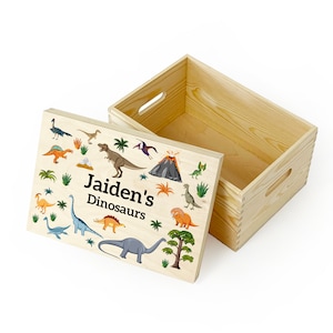 Personalised Dinosaur Wooden Toy Box: Kids Bedroom Storage