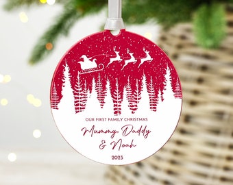 Personalised First Family Christmas Mirror Decoration, New Baby's 1st Christmas Keepsake Bauble Gift For New Baby, New Parents