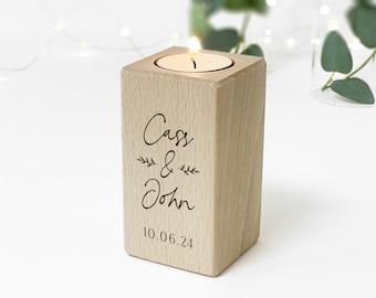 Personalised Beech Wood Tealight Holder - Engraved Anniversary Gift