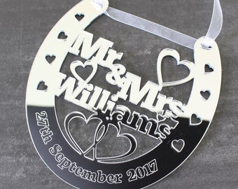 Personalised Lucky Wedding Horseshoe Mr & Mrs Surname and Date - Wedding or Anniversary, Christmas Gift, Married, Husband, Wife