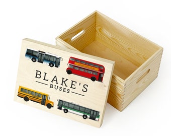 Personalised Toy Buses And Coaches Wooden Toy Box For Kids, Childrens Toy Storage Box, Birthday or Christmas Present, Bus Buses Coach