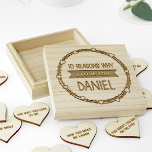 Personalised 10 Reasons Why I Love You Wooden Box - Engraved Keepsake Gift