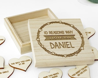 Personalised 10 Reasons Why I Love You Wooden Box - Engraved Keepsake Gift