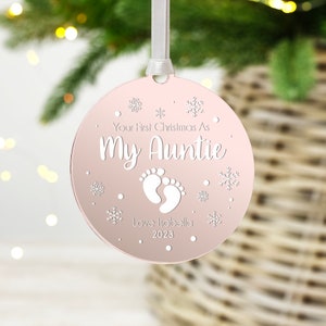 Personalised First Christmas As My Auntie Mirror Bauble 1st Xmas As New Auntie, Aunty, Aunt Keepsake Gift From New Baby