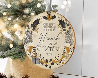 Personalised Couples 1st Christmas Together Bauble, Wooden First Christmas Decoration For Boyfriend or Girlfriend