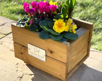 Father's Day Wooden Planter Gift With Personalised Silver Plaque