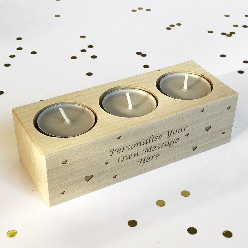 Personalised Tea Light Candle Holder With Message, Birthday, Christmas or Anniversary Gift Idea Personalised with Any Message image 2