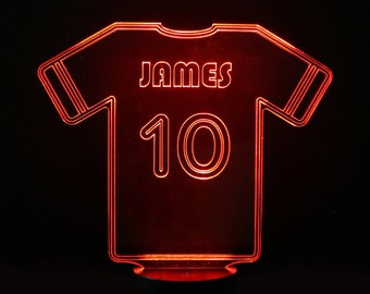 Personalised Football Shirt Night Light For Children's Bedroom - Kids Colour Changing LED Night Light, Birthday or Christmas Gift Idea