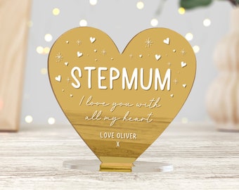 Personalised Mirror Heart Plaque Gift For Step Mum - Mother's Day, Birthday or Christmas Gift - Gift For Stepmum Step Mummy - Gift From Kids