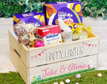 Personalised Wooden Easter Crate: Kids Easter Egg Treat Box