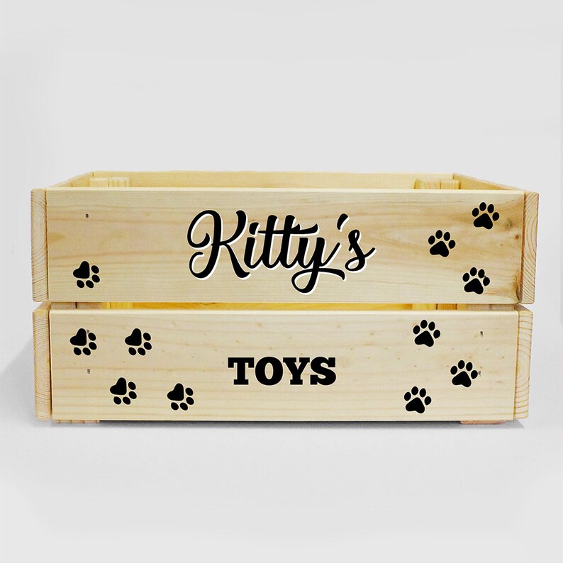 Personalised Cat Kitten Wooden Toy Box Crate for Treats and Etsy