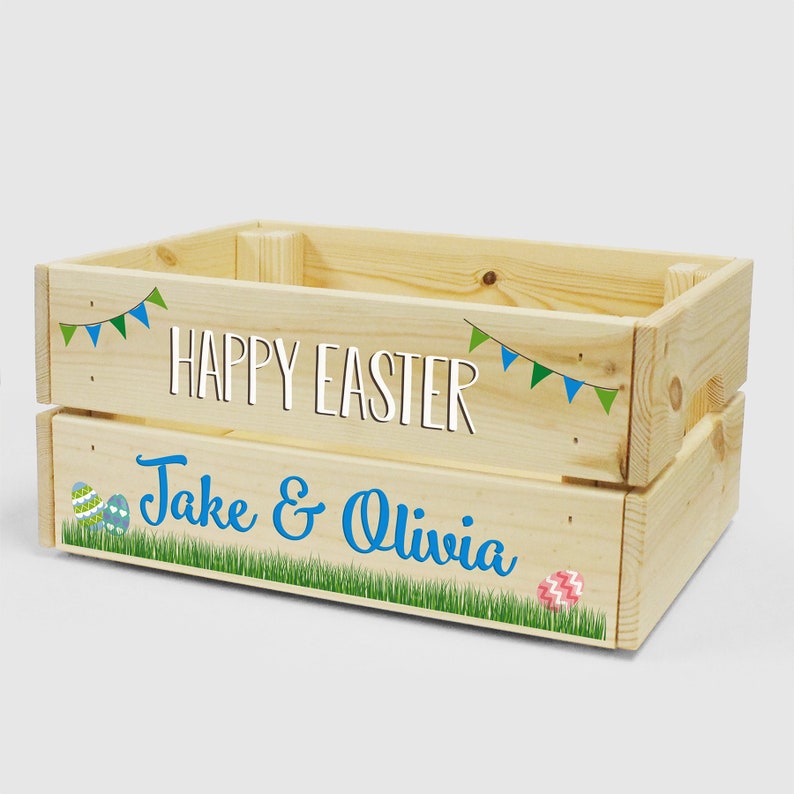 Personalised Wooden Happy Easter Crate Box Easter Egg Treat Etsy UK