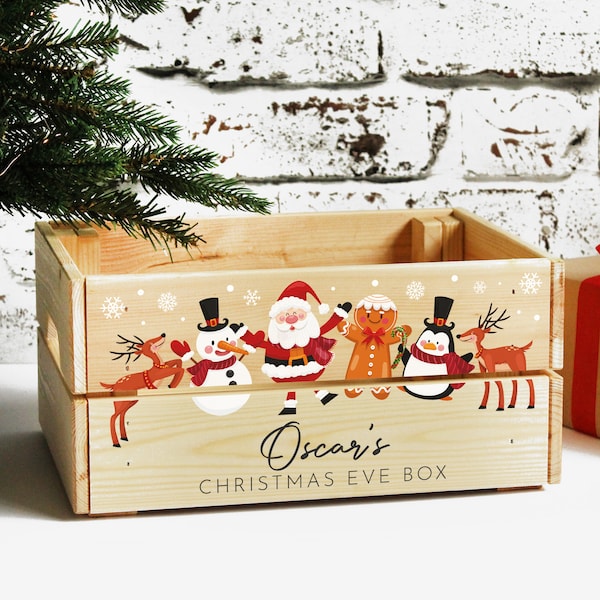 Personalised Children's Christmas Eve Box, Wooden Personalised Christmas Eve Crate For Kids, Personalised Christmas Box, Christmas Eve Crate