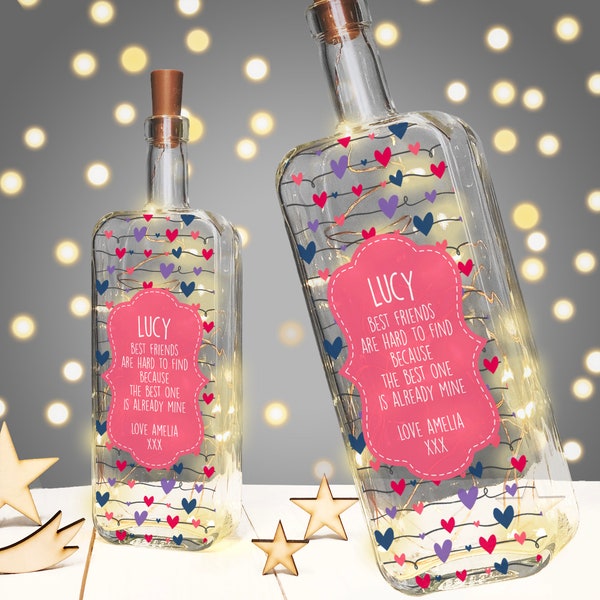 Los mejores amigos son difíciles de encontrar, porque el mejor ya es mío ... Regalo de cumpleaños personalizado de light up bottle para amigos, bestie, BFF