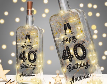 Personalised Light Up Bottle Milestone Birthday Gift - 16th 18th 21st 30th 40th 50th 60th 70th 80th 90th