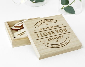Personalised 10 Reasons Why I Love You Wooden Box & Hearts