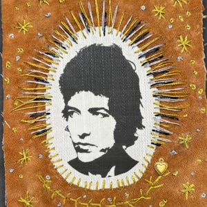 Hand Embroidered Velvet Bob Dylan Patch. Sew On Applique for Folk Festival Jacket and Vest. Bob Dylan Fan Gift.