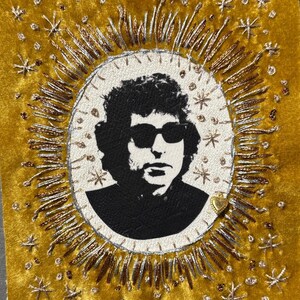 Bob Dylan Velvet Patch.Hand Embroiered Sew On Patch, Gift for Bob Dylan and Folk Music Lovers.