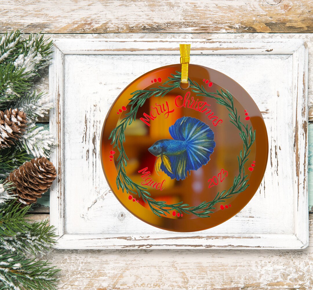 Personalized Blue Beta Ornament, Betta Fish Gift for Betta Mom