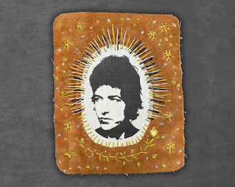 Bob Dylan Jean Jacket Patch in Vintage Gold Velvet - Hand Embroidered Wearable Art