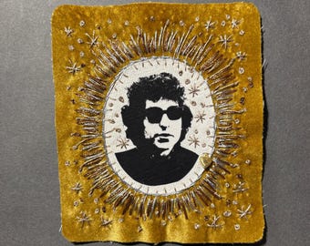 Bob Dylan Vintage Gold Velvet Patch for Battle Jackets - Hand Stitched Band Patch