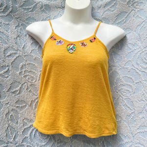 Grateful Dead Tank Top – Handmade Hippie Shirt with Patch – Upcycled Deadhead Festival Clothing