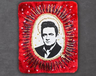 Johnny Cash Patch, Man in Black Sew On Patch, Country Music Fan Gift, Outlaw Country Velvet Patch, Hand Embroidered Music Relic