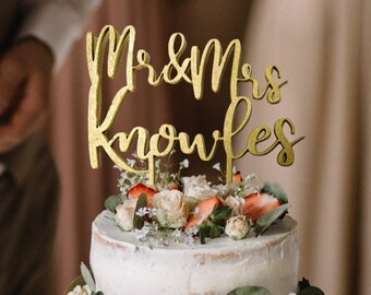 Gold Cake Topper, Wedding Cake Topper, Personalized Cake topper, Mr Mrs Cake topper