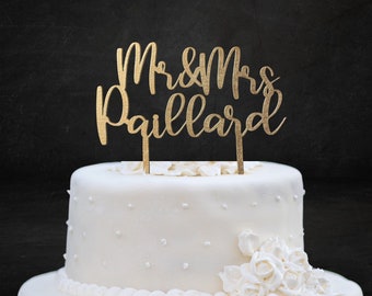 wedding cake topper, mr mrs cake topper, gold cake topper for wedding, rustic wedding cake topper