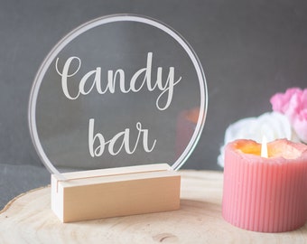 Acrylic Candy Bar sign, Sweets bar wedding sign, Clear Candy bar sign